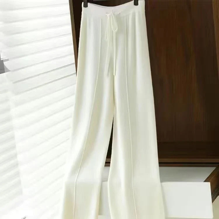 Wool and Cashmere Blend Wide-Leg Trousers for Women with Elastic Waist