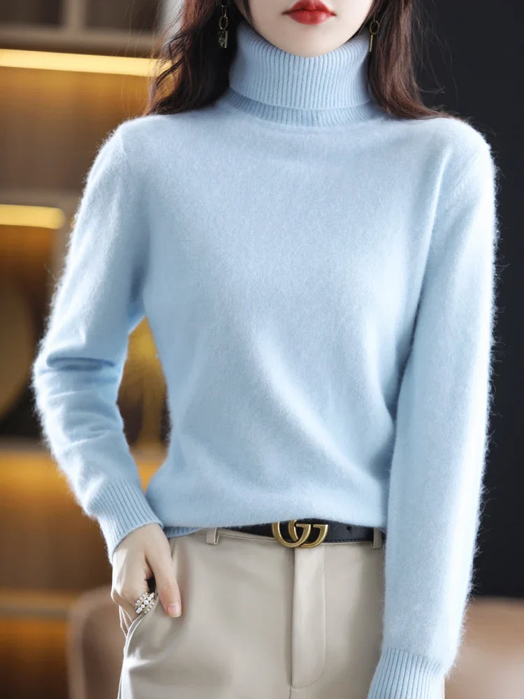 Women's 100 Percent Cashmere Turtleneck Sweater Warm Slim Fit Knit In 23 Colors