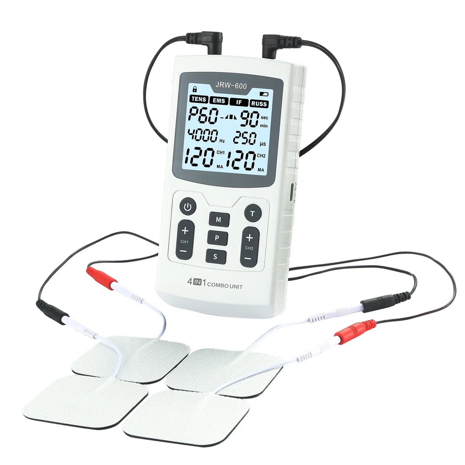 4-in-1 TENS EMS IFC Russian Stimulation Device with 60 Modes & 120 Intensity Levels for Muscle & Nerve Comfort