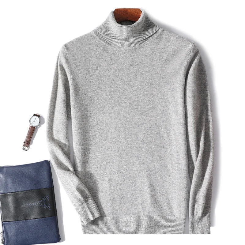 Herres rullekrave 100% ren uld sweater - efterår og vinter stor størrelse løs strikket jumper