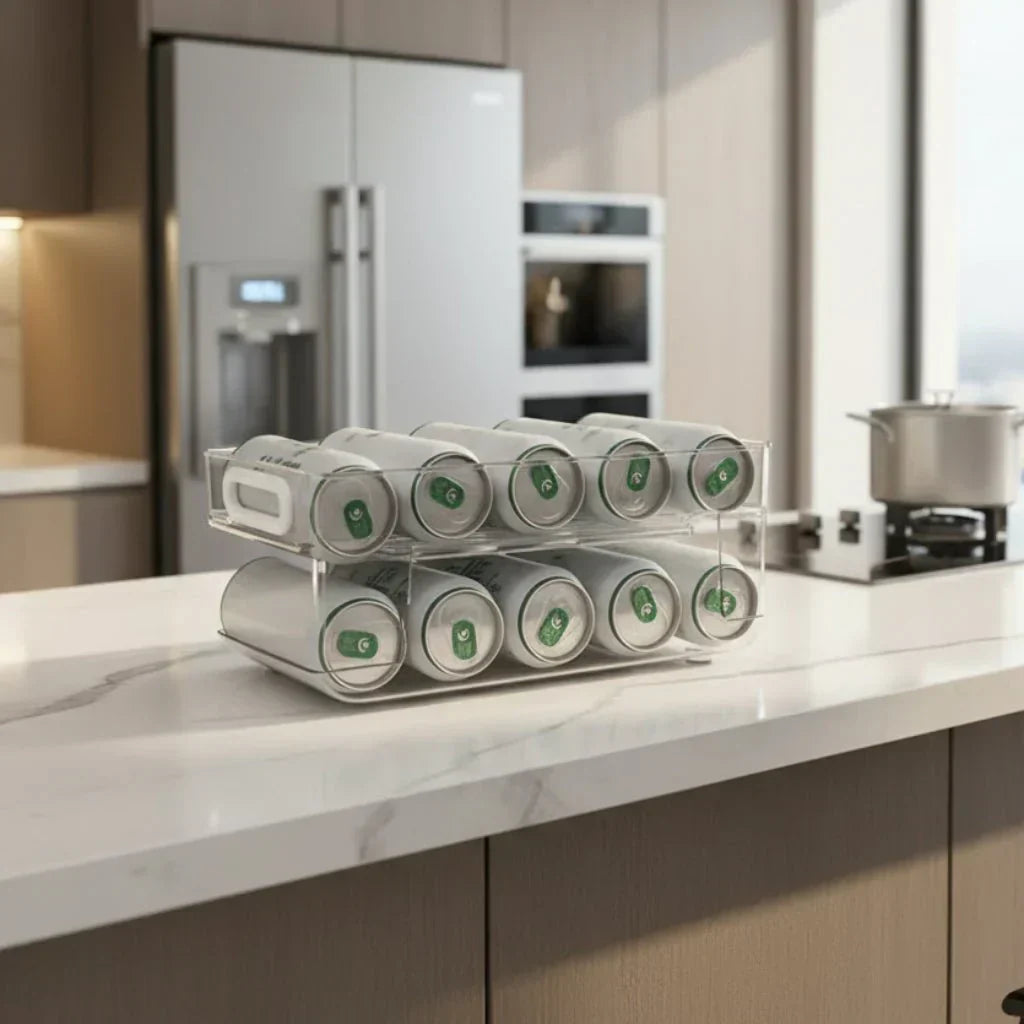 Distributeur de boîtes AeroCan à deux niveaux pour petites cuisines et réfrigérateurs, gain de place