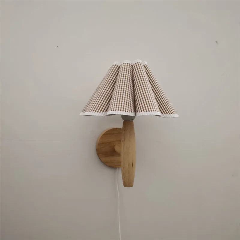 Lyren Nordic Wood Wall Sconce With Pleated Shade Glow