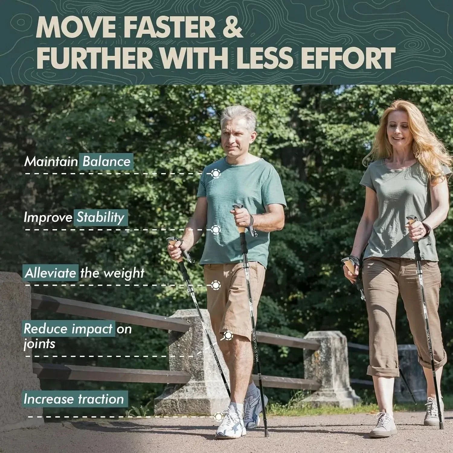 عصي المشي القابلة للطي TrailGlide للمتنزهين خفيفة الوزن وقابلة للتعديل مع ثبات عالي
