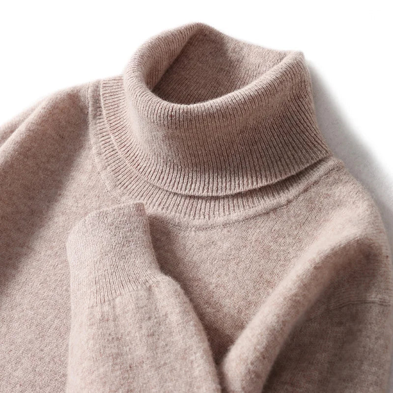 Herres rullekrave 100% ren uld sweater - efterår og vinter stor størrelse løs strikket jumper