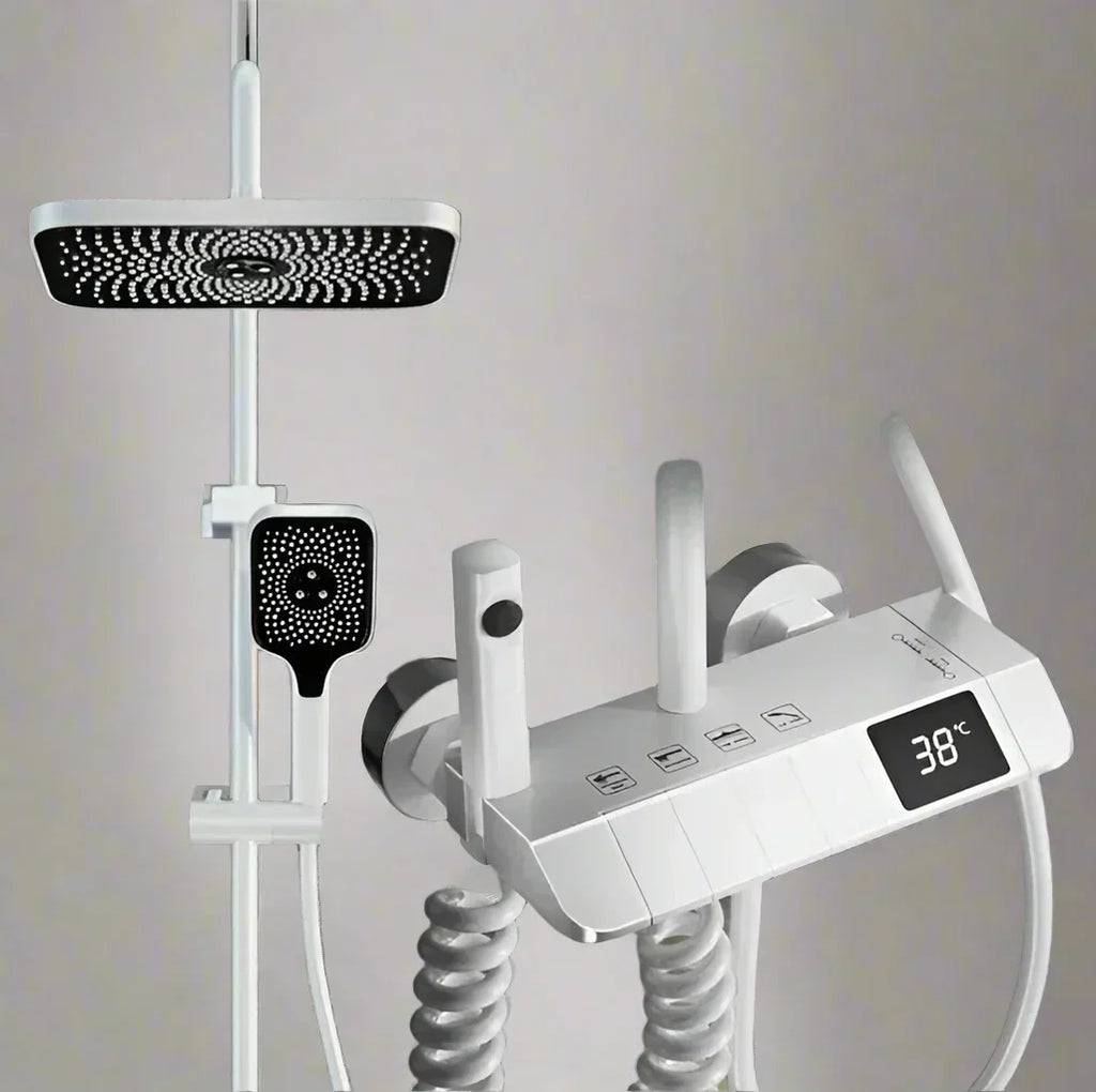 AquaSense Digital Brusesæt – 4 Funktioner, Højt Tryk, Kobberblander, Termostatstyring