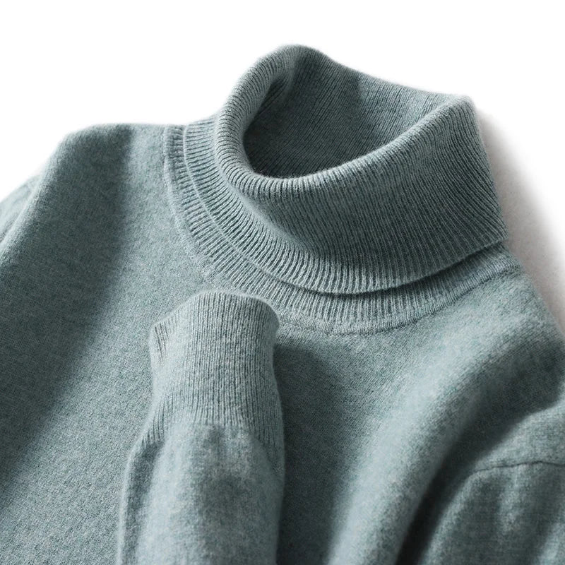 Herres rullekrave 100% ren uld sweater - efterår og vinter stor størrelse løs strikket jumper