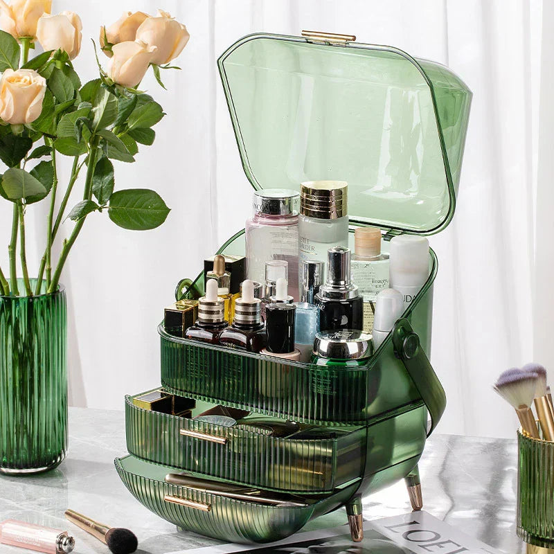 LuxeGlow Makeup Organizer med skuffer og låg