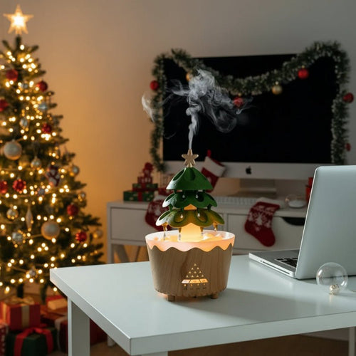 AuroraNest Juletræsduftdiffuser Med Justerbar Tåge Og LED-lys
