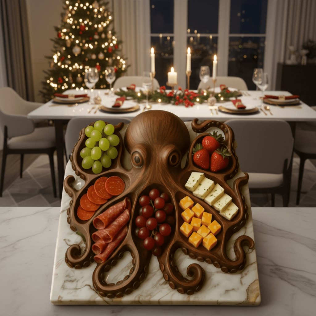 Håndlaget blekksprutdesign skjærefjøl i rustikk stil for servering
