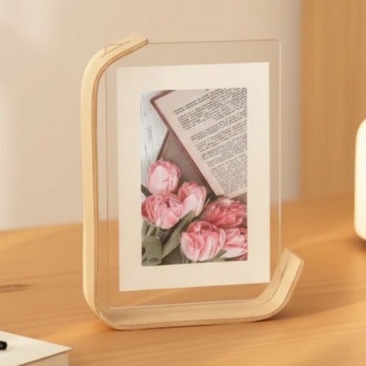 FOTODUO oboustranný akrylový dřevěný fotorámeček pro moderní stolní dekoraci