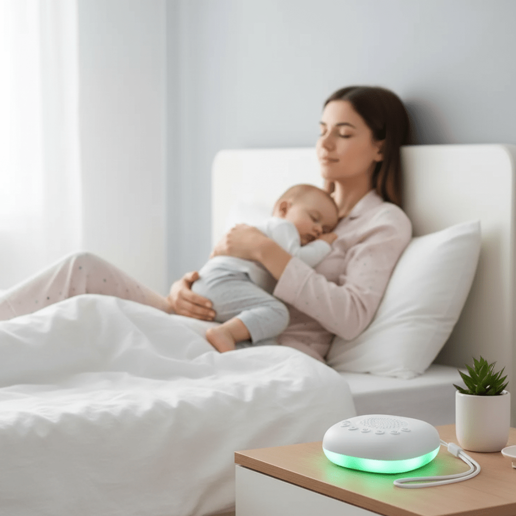 LumenCalm bílý šum box na cesty pro podporu spánku s 20 zvuky a LED lampou
