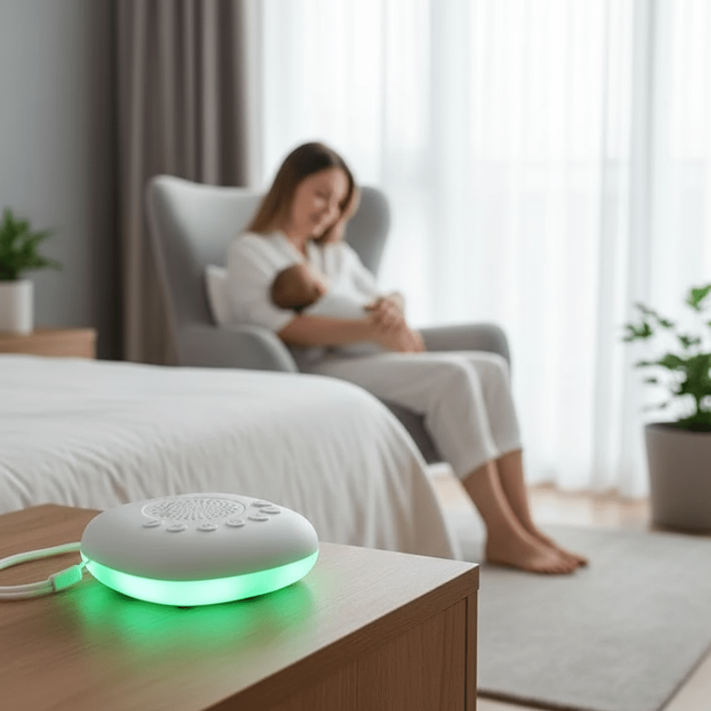 LumenCalm bílý šum box na cesty pro podporu spánku s 20 zvuky a LED lampou