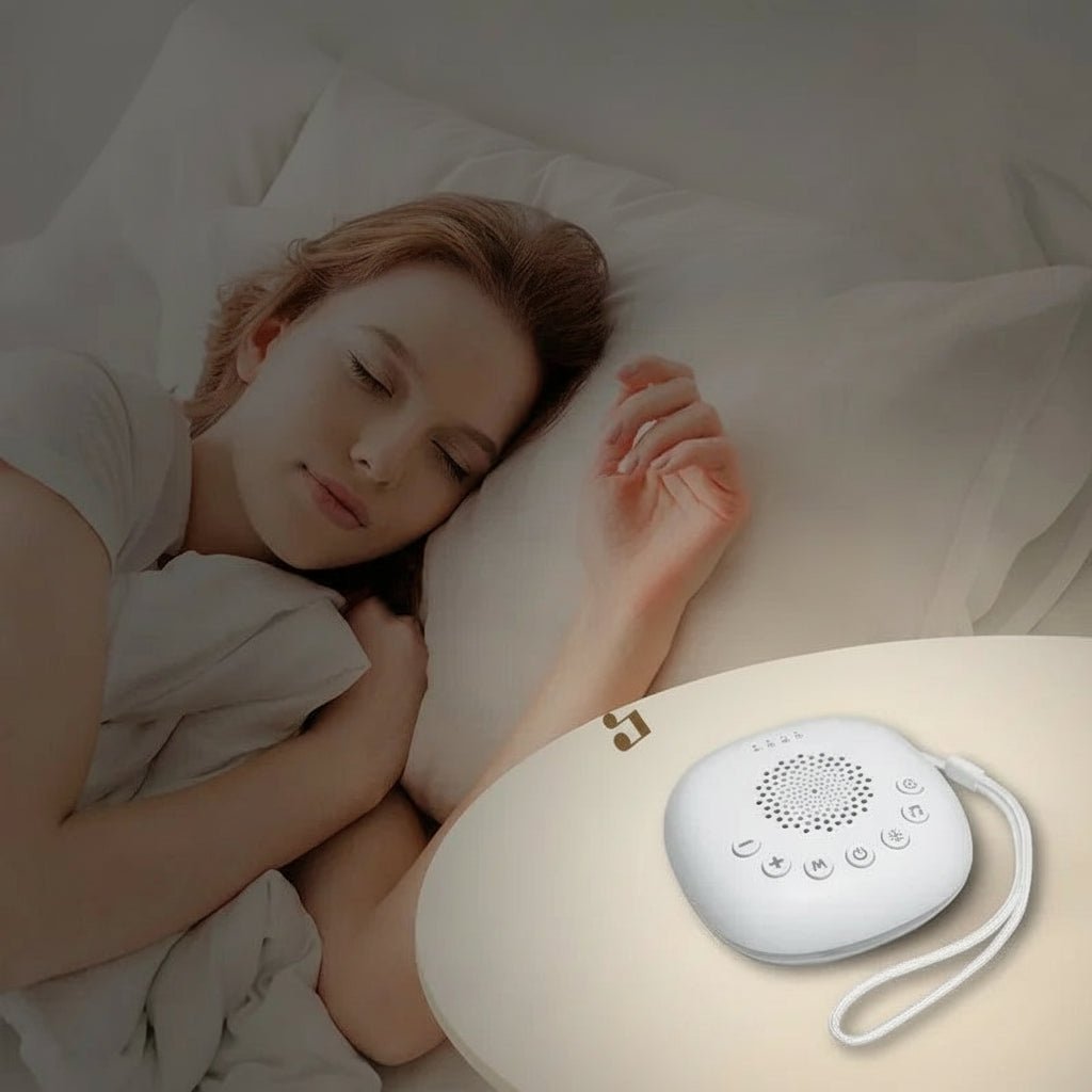 LumenCalm bílý šum box na cesty pro podporu spánku s 20 zvuky a LED lampou