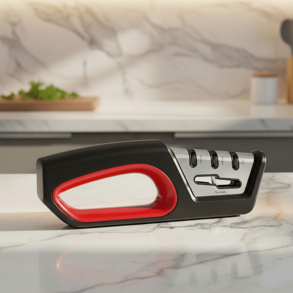 EdgeForge 4-i-1 knivsliper og saks polerer for hjemme kokker, ergonomisk