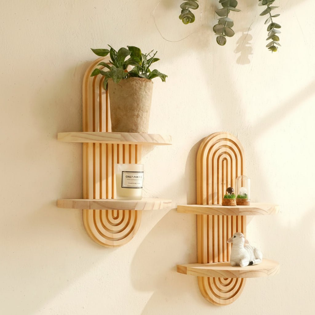 Geometric Floating Wood Shelves For Boho Wall Storage For Boho Decor Lovers NovaWood