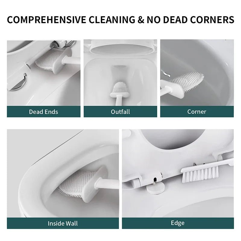 SilicoClean Silicone Toilet Brush With Holder For Hygienic Under Rim Cleaning At Home