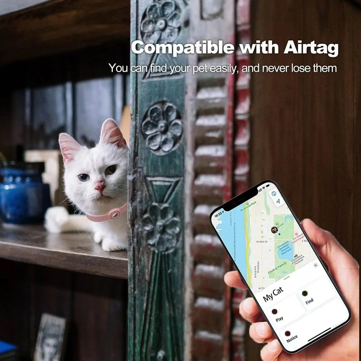 NovaTag AirTag Pet Collar Premium Adjustable Silicone For Dogs And Cats