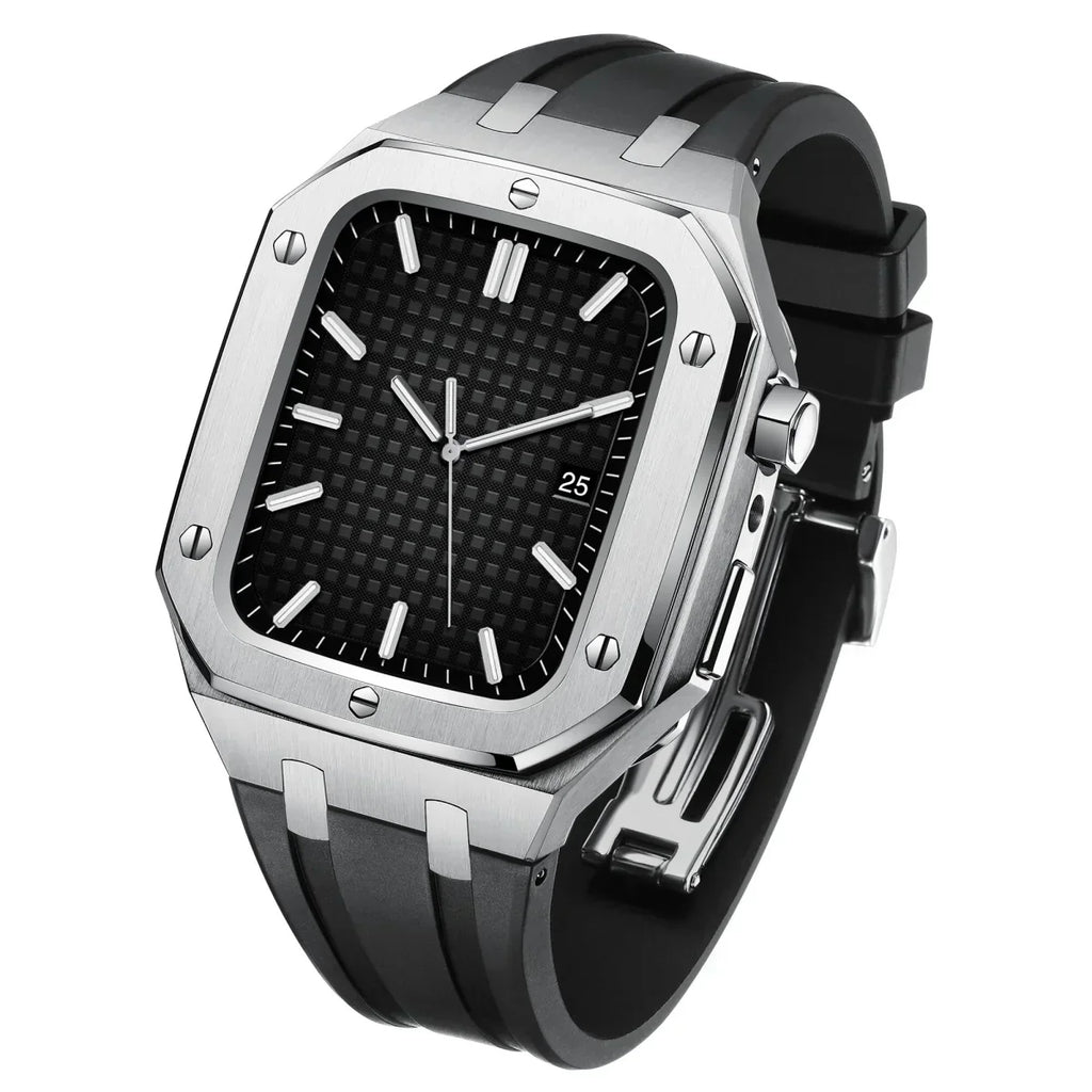 AP9009 silikonearmbånd 316L rustfrit stålhus retrofit-sæt til Apple Watch