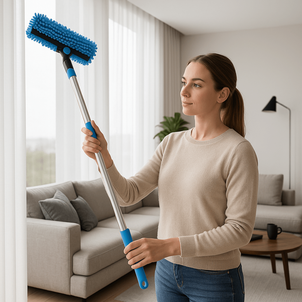 ClearVista Adjustable 2-in-1 Glass Cleaning Tool With Telescoping Rod