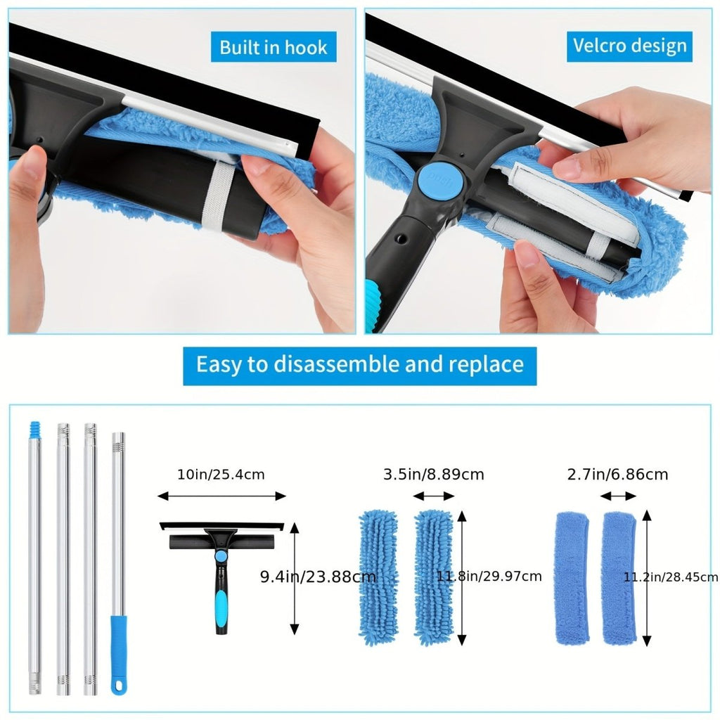 ClearVista Adjustable 2-in-1 Glass Cleaning Tool With Telescoping Rod