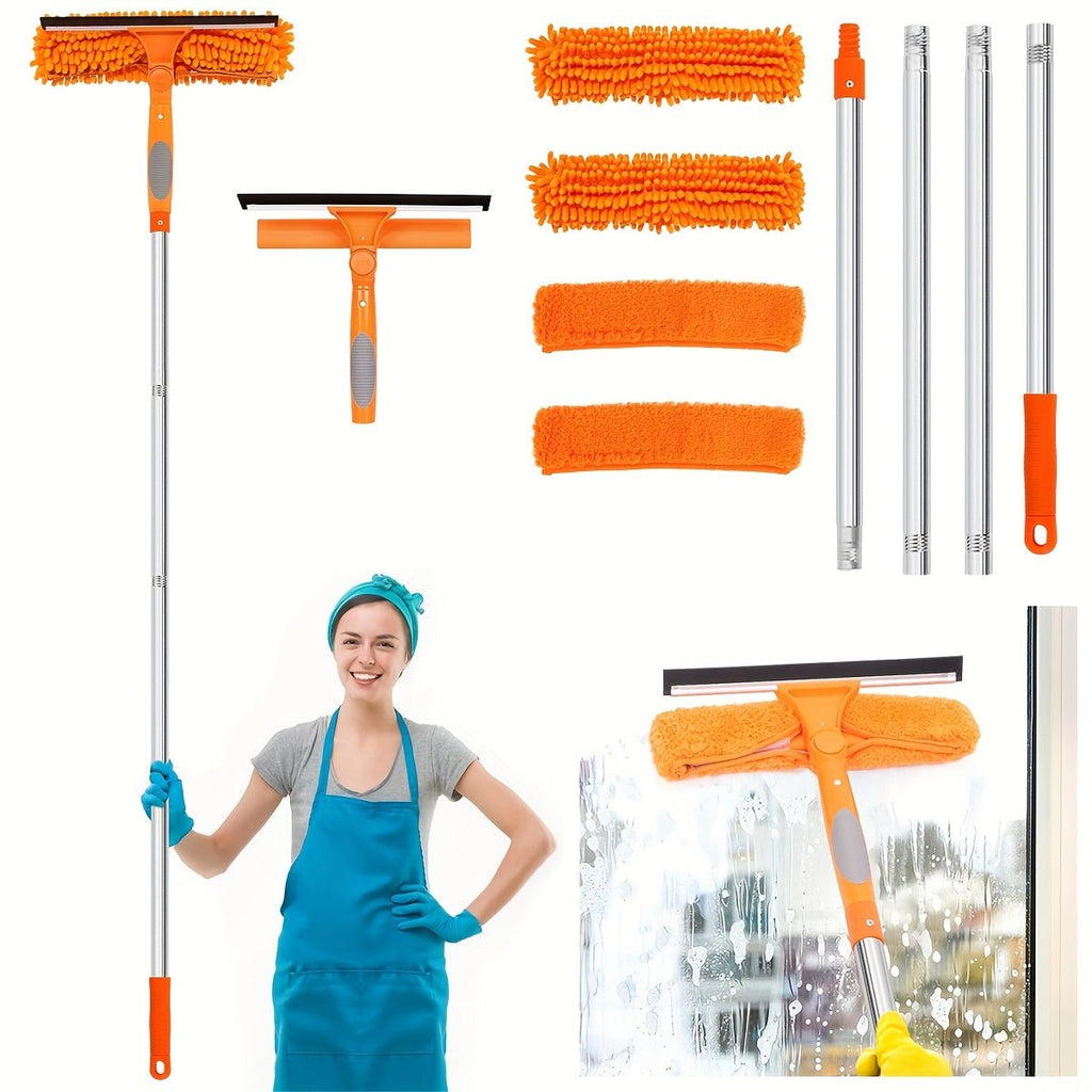 ClearVista Adjustable 2-in-1 Glass Cleaning Tool With Telescoping Rod