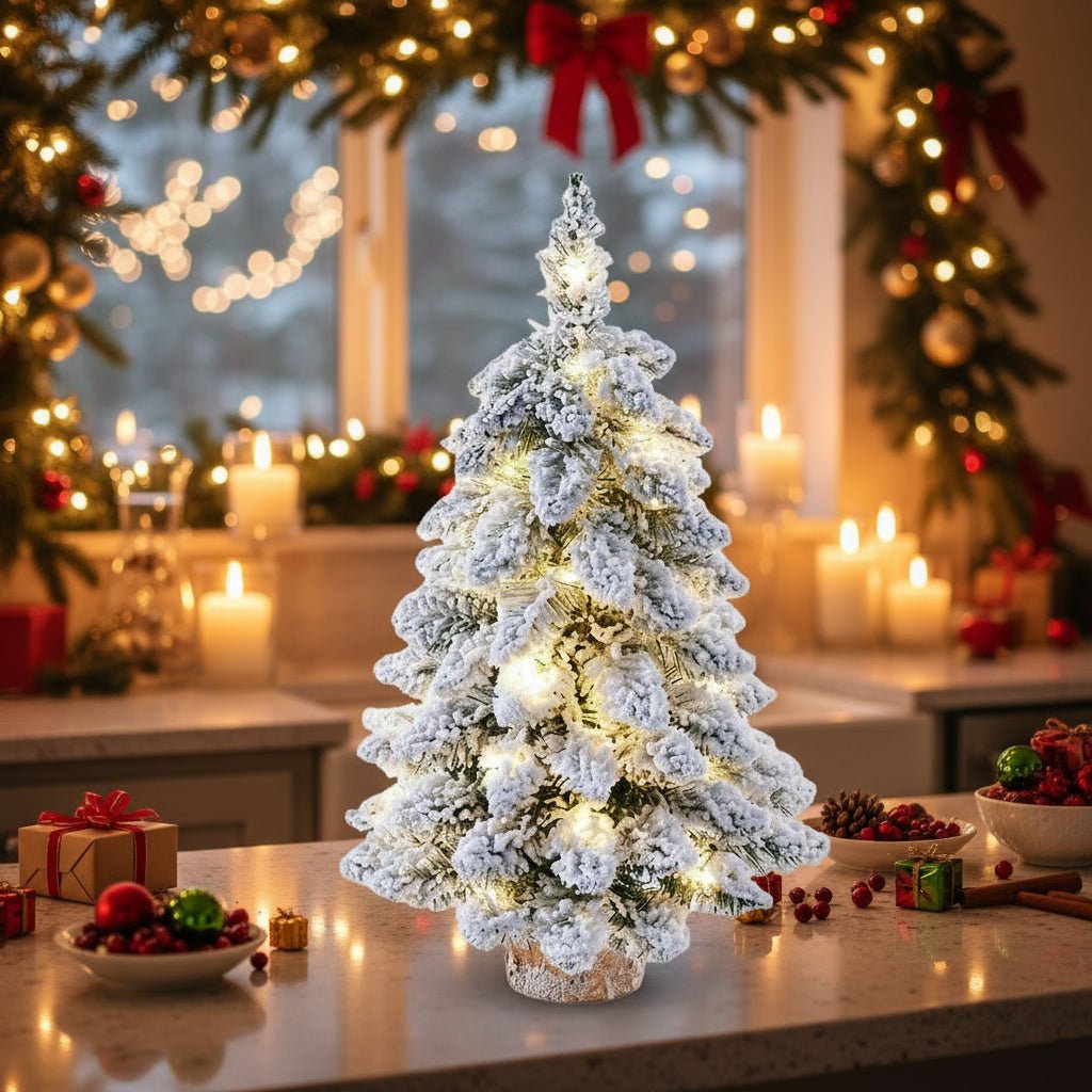 FrostNook Mini LED Christmas Tree 45cm Frosty Snow Effect For Small Spaces