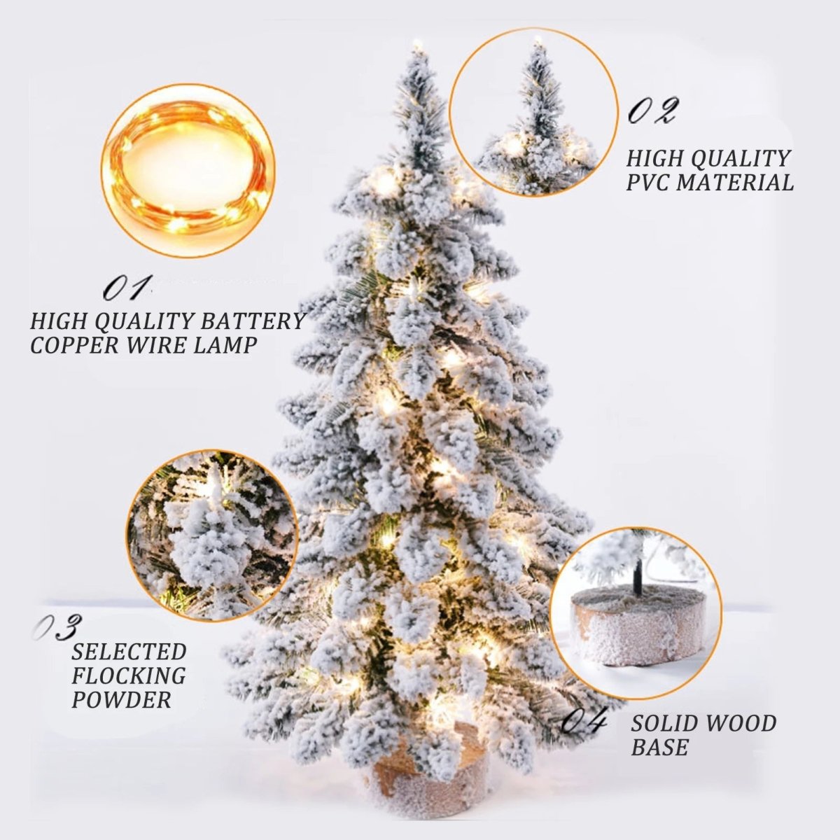 FrostNook Mini LED Christmas Tree 45cm Frosty Snow Effect For Small Spaces