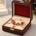 Aria Festive Candy Cane Charm Bracelet With Adjustable Silver Chain For Her