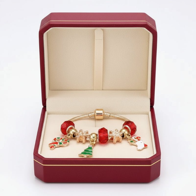 Aria Festive Candy Cane Charm Bracelet With Adjustable Silver Chain For Her