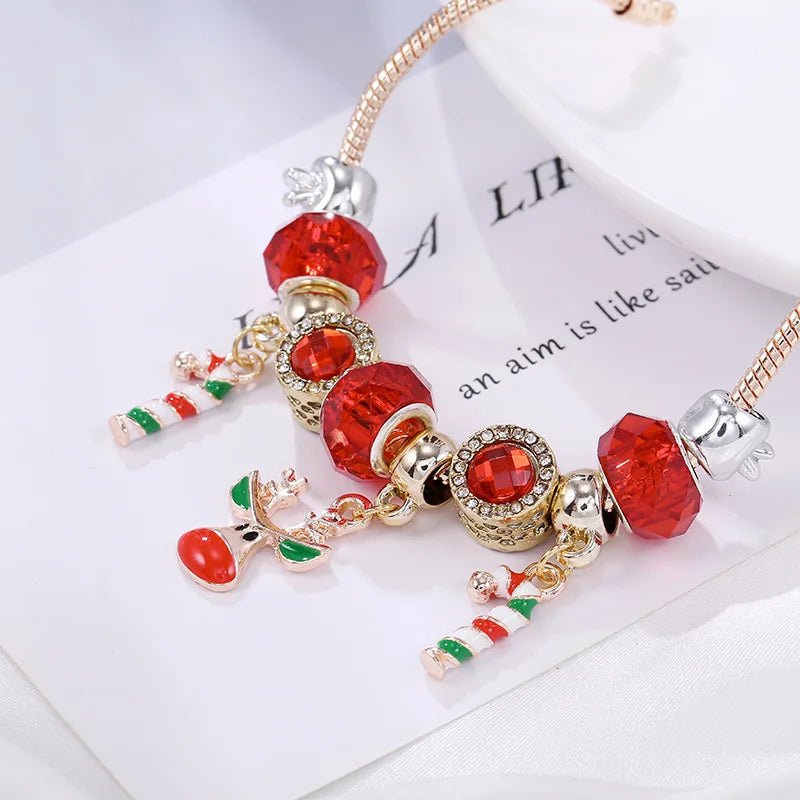 Aria Festive Candy Cane Charm Bracelet With Adjustable Silver Chain For Her