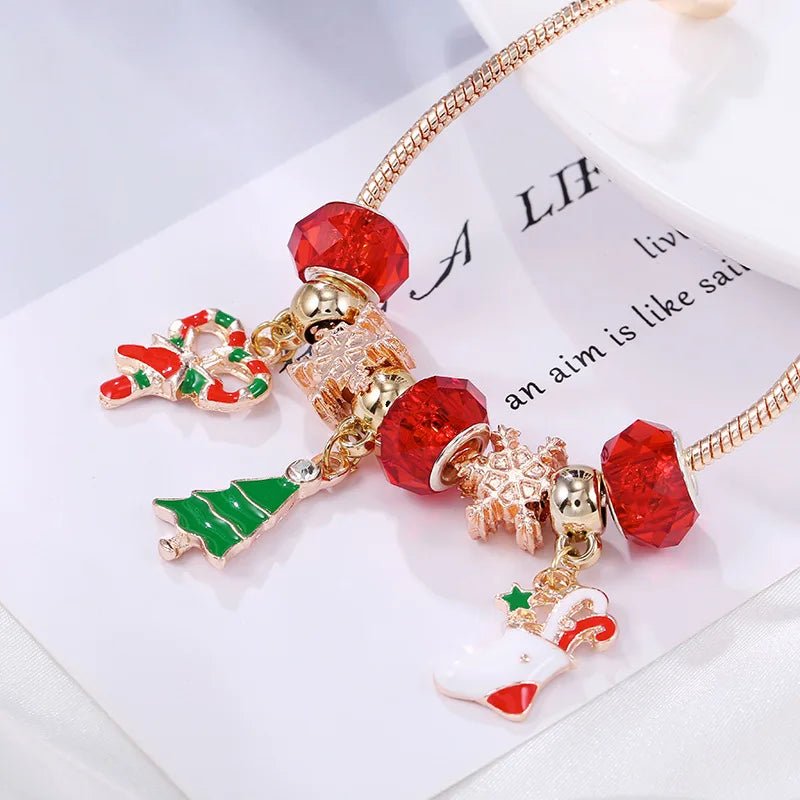 Aria Festive Candy Cane Charm Bracelet With Adjustable Silver Chain For Her