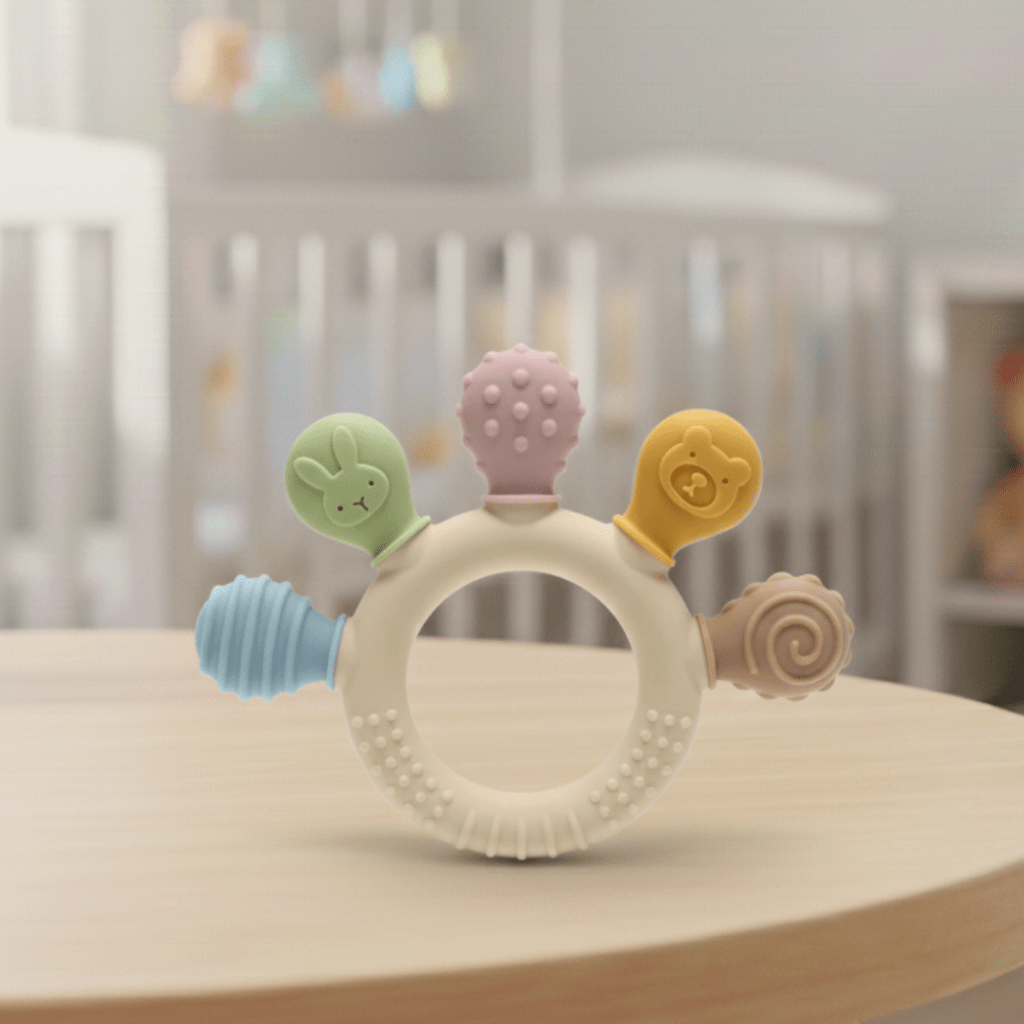 CuddleChew puha szilikon rágóka babáknak, gyengéd ínykönnyítés útközben