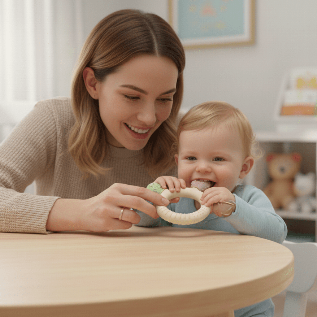 CuddleChew puha szilikon rágóka babáknak, gyengéd ínykönnyítés útközben