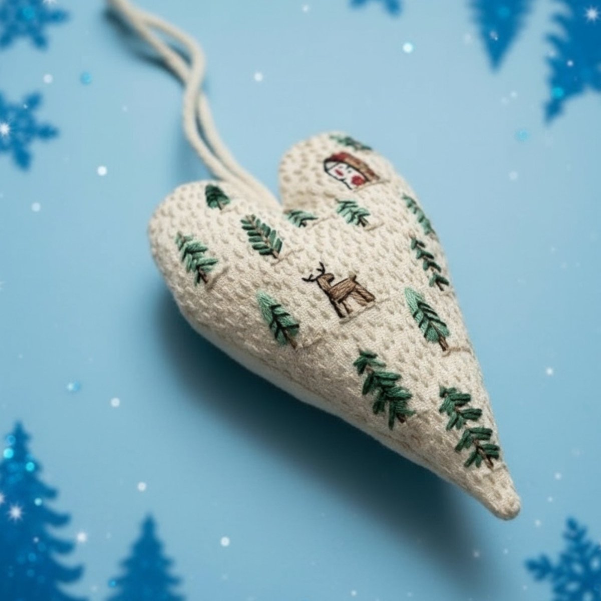 StitchCraft gør-det-selv broderisæt til hjerteformede julepynt, begyndervenligt