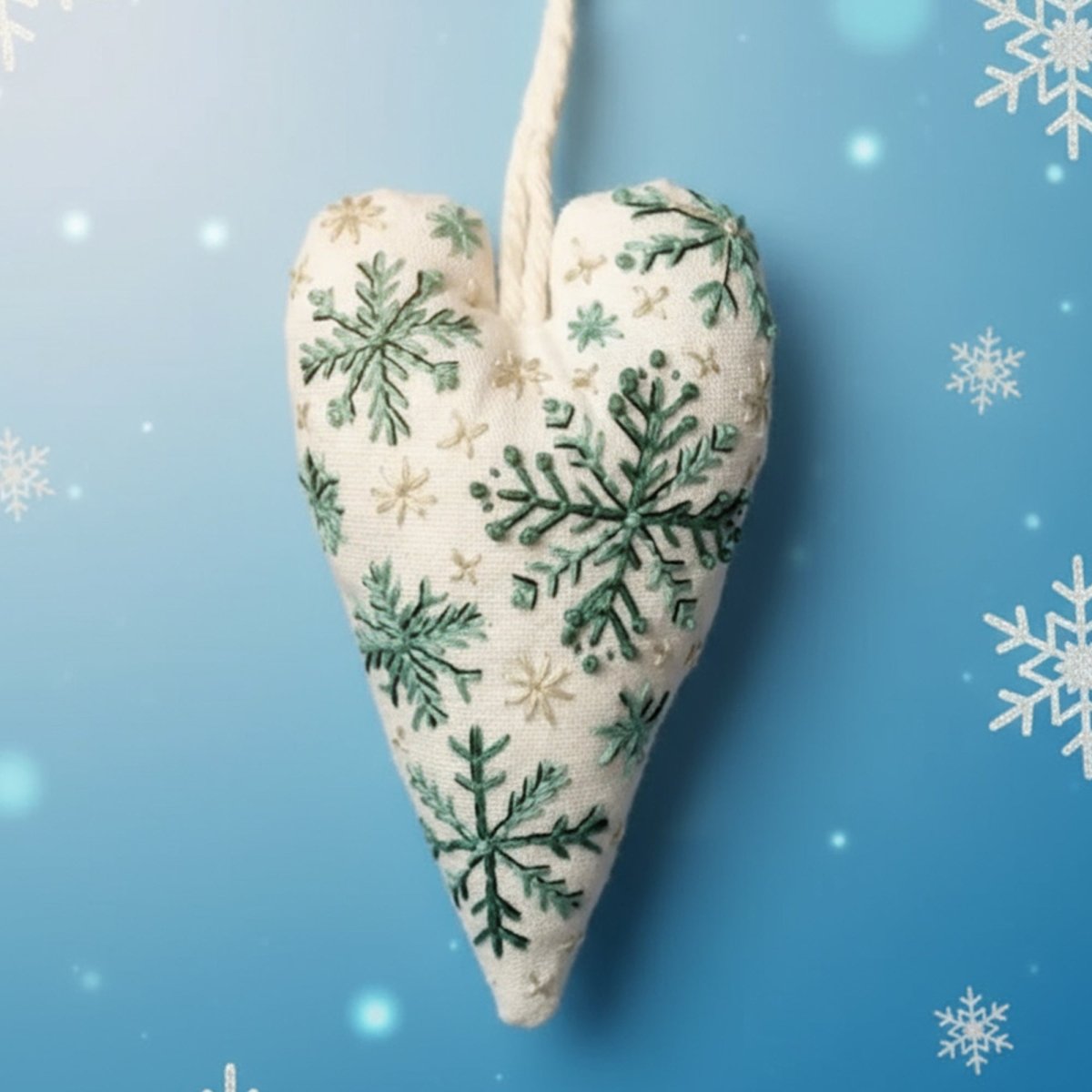StitchCraft gør-det-selv broderisæt til hjerteformede julepynt, begyndervenligt