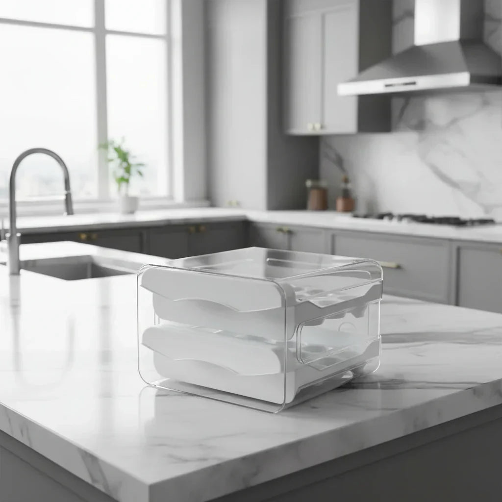 NestCube Çekmeceli İki Katlı Yumurta Saklama Kutusu 32 Kapasiteli Şeffaf