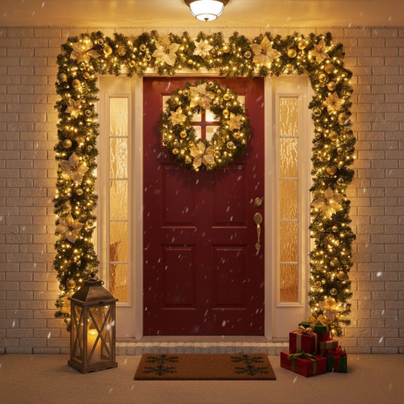 Guirlande de Noël en rotin illuminée LumaWeave avec LED blanc chaud, 2,7 m pour manteau de cheminée