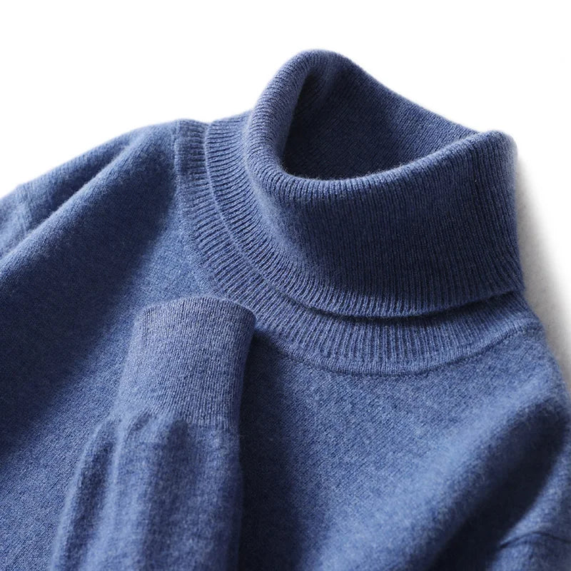 Herres rullekrave 100% ren uld sweater - efterår og vinter stor størrelse løs strikket jumper