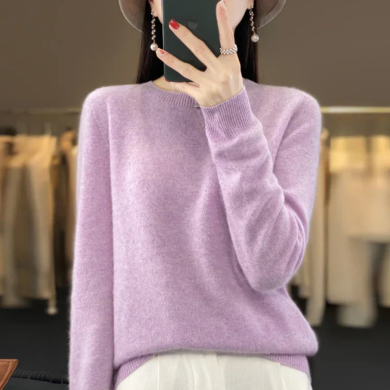 Adriana: Maglione da donna in lana merino 100% con scollo a O