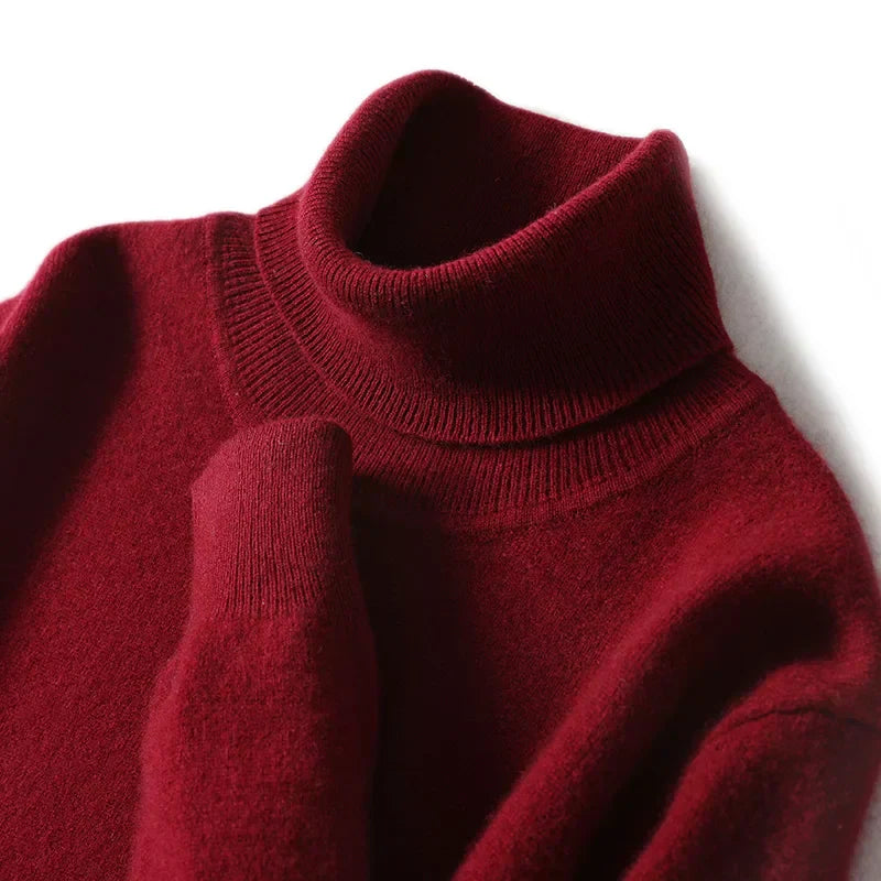 Herres rullekrave 100% ren uld sweater - efterår og vinter stor størrelse løs strikket jumper