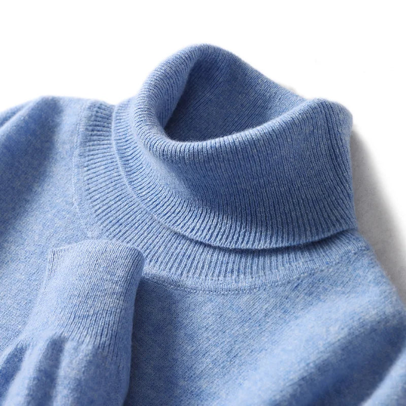 Herres rullekrave 100% ren uld sweater - efterår og vinter stor størrelse løs strikket jumper