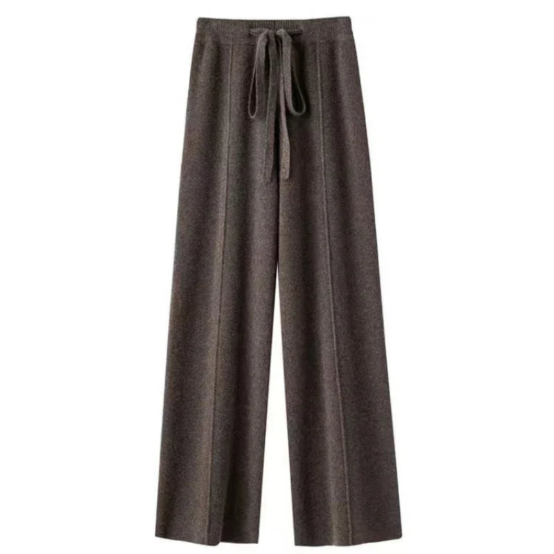Wool and Cashmere Blend Wide-Leg Trousers for Women with Elastic Waist