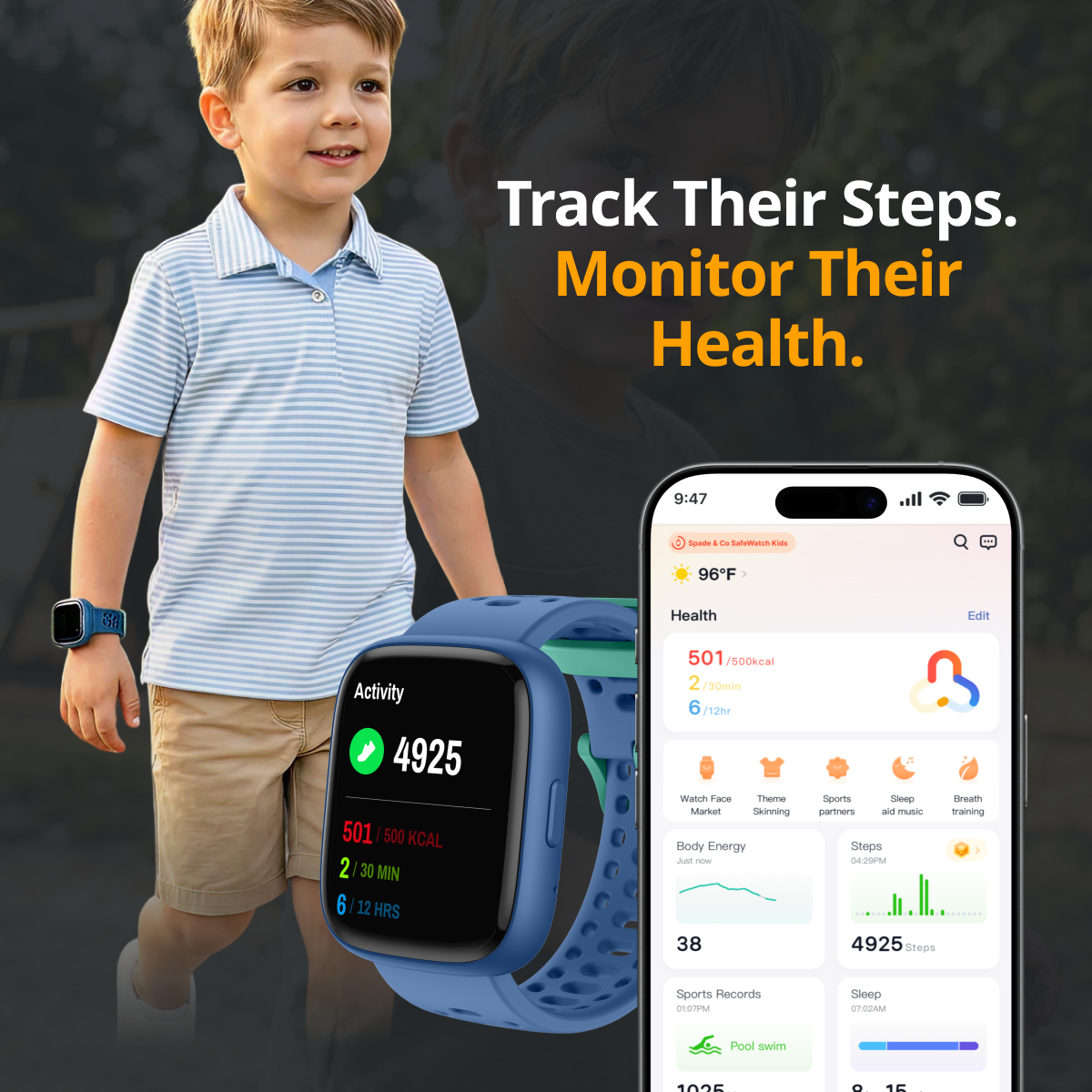 SafeWatch Kids GPS Smartwatch With Health Tracking And Games IP68 Waterproof