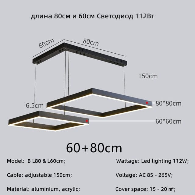 Geometrikus Négyzet Függeszték Csillár Kortárs Fénnyel