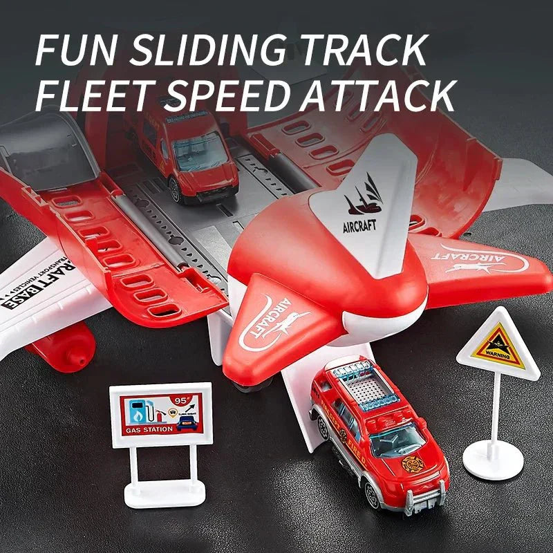 NovaTown Trägheitsflugzeug- und Fahrzeug-Spielset für Kinder mit Hubschrauber-Straßenschildern