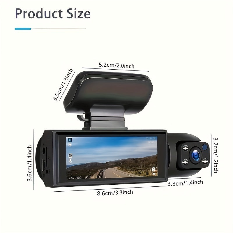 1080P WiFi Dual Dash Cam With Front and Interior IR Night Vision and Loop Recording