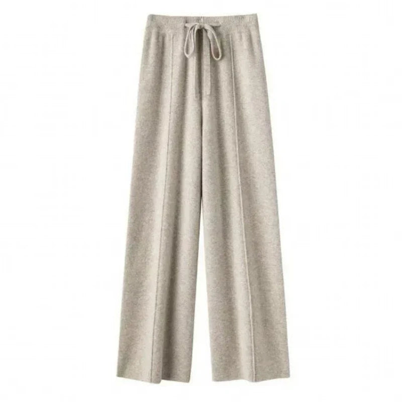 Wool and Cashmere Blend Wide-Leg Trousers for Women with Elastic Waist