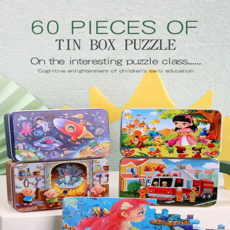 CleverNest Wooden Puzzle For Kids 60-Piece Animal And Vehicle Motifs Builds Logic