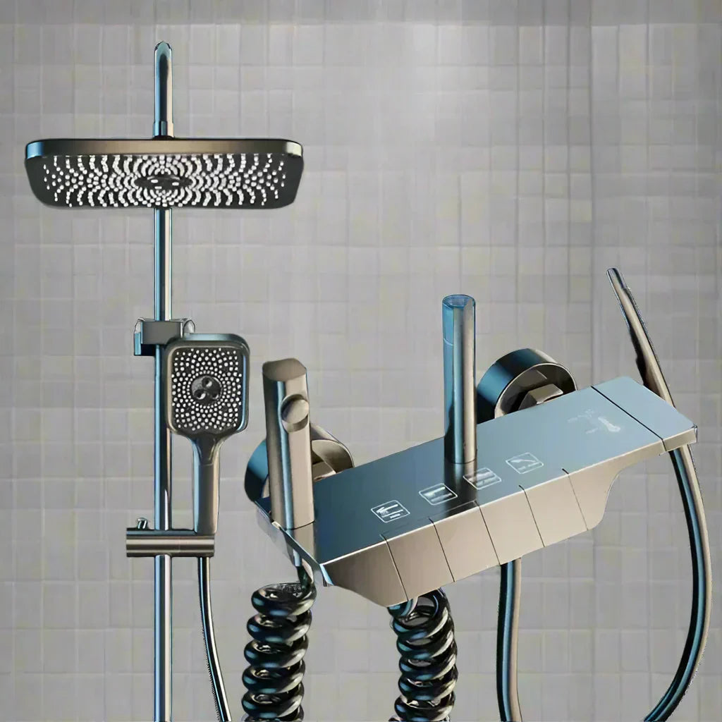 AquaSense Digital Brusesæt – 4 Funktioner, Højt Tryk, Kobberblander, Termostatstyring