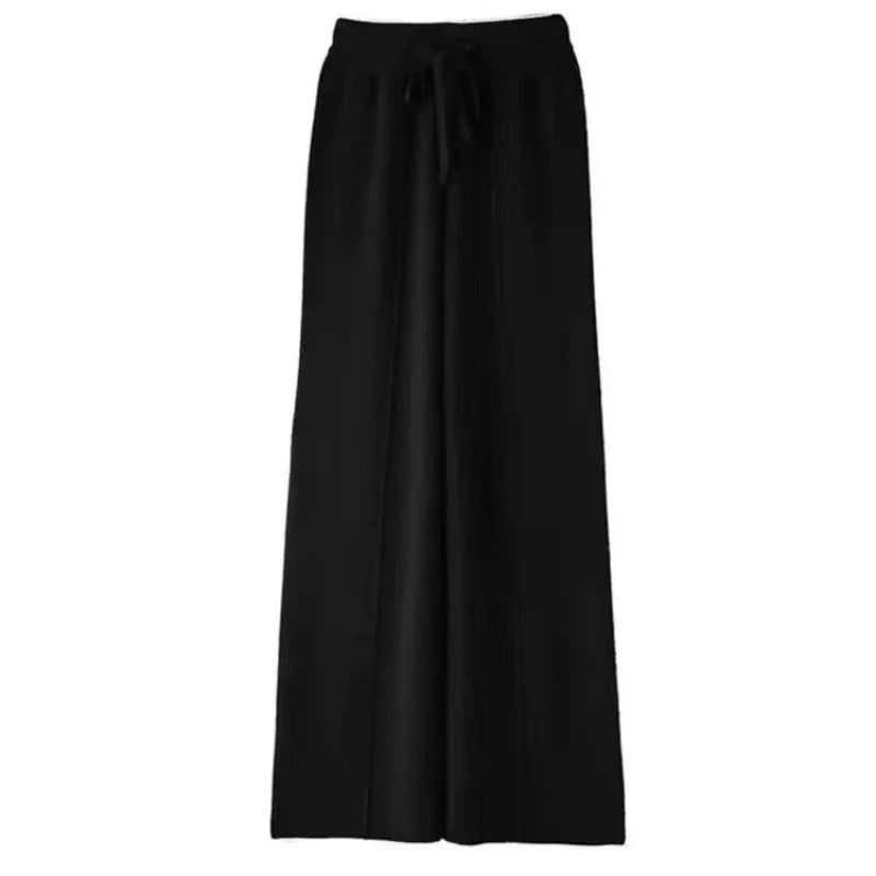 Wool and Cashmere Blend Wide-Leg Trousers for Women with Elastic Waist